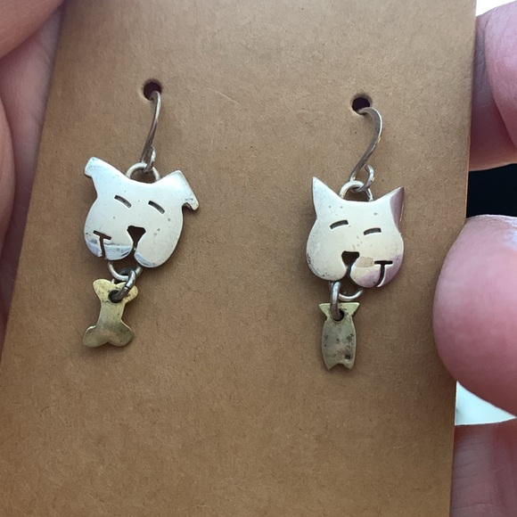 Far Fetched Sterling Cat & Dog Earrings - Picture 4 of 5